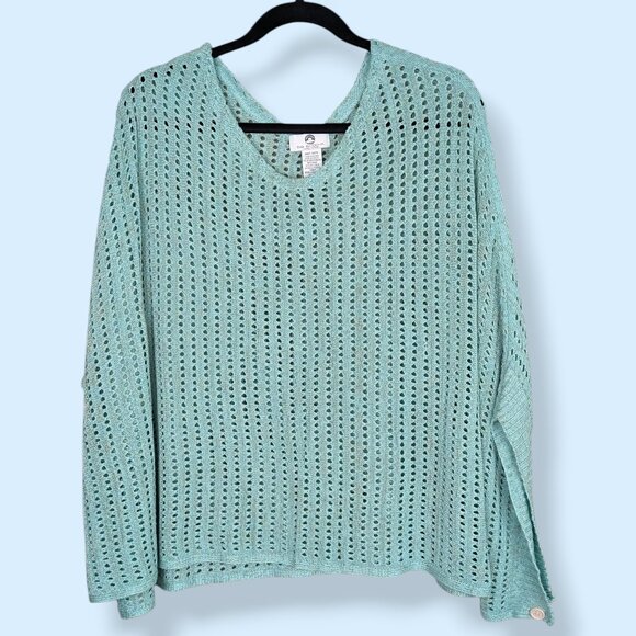 Big Buddha Green-Blue Metallic Open Knit Poncho Sweater - Picture 4 of 8